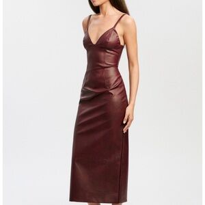 Bardot Estine Elegant Burgundy Faux Leather Midi Dress Size 4